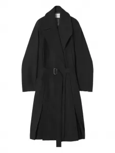 Шерстяное пальто с поясом Lanvin, черный