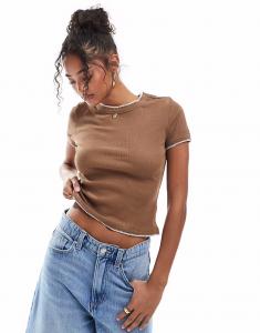 Детская футболка ASOS DESIGN с отделкой стежками в коричневом цвете