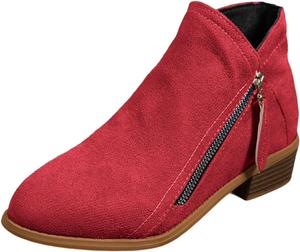 Женские ботильоны из замши для комфортной ходьбы, с массивным каблуком, заостренным носком и боковой молнией Generic, A-Red