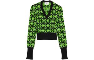 Джемпер с V-образным вырезом и интарсией AMIPARIS, зеленый