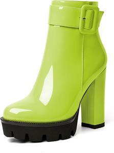 Женские ботильоны на платформе Esvowido, с круглым носком, грубой подошвой, пряжкой, массивным каблуком, молнией сбоку и мехом, зимние короткие ботинки, Light Green