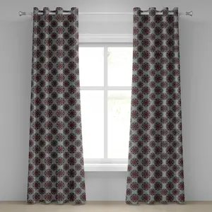 Красно-черная штора на люверсах ABAKUHAUS, персидский, марокканский, ближневосточный дизайн с цветочным рисунком, декоративная двухпанельная штора, 280 см x 245 см, светло-серо-бордовый цвет