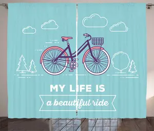 Штора ABAKUHAUS Rustic Quote, ретро-пастельный велосипед с текстом, присборенная штора из тесьмы для спальни с петлями и крючками, 280 x 175 см, светло-голубой, темно-фиолетовый Abakuhaus