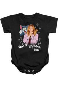 Детский комбинезончик "Что происходит в мультфильме Том и Джерри?" Gildan, черный