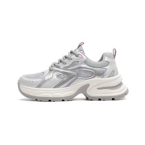 Абразивоустойчивые дышащие легкие утолщенные кроссовки на платформе для женщин Mulinsen, 2239 серо-фиолетовые с двойной сеткой