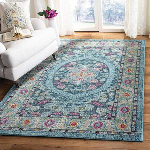 Ковер SAFAVIEH, 161 x 229 см, Madison Collection, Light Blue & Fuchsia, дизайн Boho Chic с медальоном, без линьки и простой в уходе, идеален для помещений с высокой проходимостью в гостиной, спальне (MAD306M)
