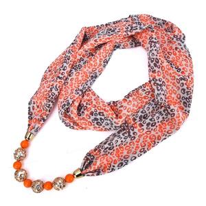 Шарф-инфинити с леопардовым принтом и жемчужными бусинами Mellow World, оранжевый