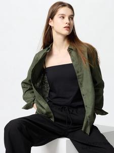 Рубашка из 100% льна премиум-класса Uniqlo, цвет 55 зеленый