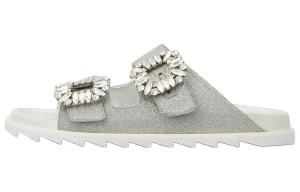 Тапочки-слайды женские, устойчивые к истиранию, серебристо-серые Roger Vivier, Original Shoe Box Included