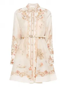 Мини-платье с цветочным принтом и поясом Zimmermann, нейтральный