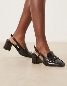 Туфли RAID Wide Fit Nisha с открытой пяткой на блочном каблуке, черные, лакированные