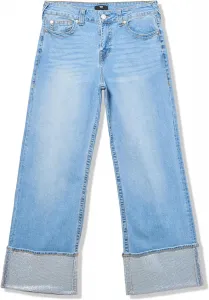 True Religion Women's Diamante Cuff Bobbi Low Slung Baggy Jeans with SN Stitching