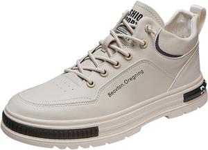 Мужские повседневные туфли из цельной кожи однотонного цвета, модные лоферы с шнуровкой, кроссовки-бутсы, высокие, размер 7.5 Generic, бежевый