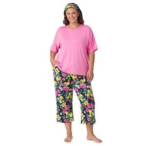 Пижамный комплект Plus size с коротким рукавом и капри Cuddl Duds, Navy Lemon Blossom