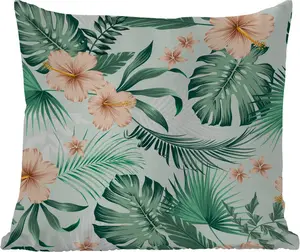 Подушка для улицы - Цветочный - Гибискус - Монстера - Узор - 45x45 см - Водонепроницаемая - Подушка для отдыха - Подушка с фотографией - Декоративная подушка MuchoWow