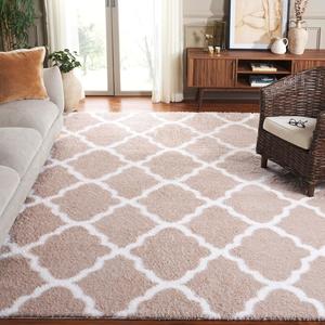 Ковер SAFAVIEH, 244 x 305 см, - коллекция Tahoe Shag - большой - бежевый и белый, узор Trellis, не линяет и легко чистится, плюшевый густой ворс, идеально для гостиной, спальни, столовой (THO675B)