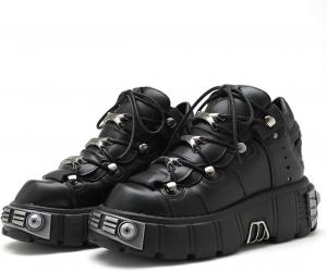 Платформенные ботинки для женщин, готические ботильоны с металлическими заклепками и пряжкой, массивный каблук, шнуровка, армейские ботинки на щиколотку JMdfcqer, Black