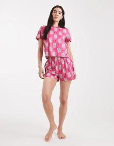 Математический комплект Loungeable для девочек: футболка и шорты, ярко-розовый