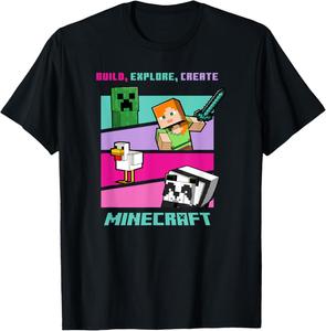 Футболка с постером Minecraft Build Explore Create Group, черная (black 19-3911tcx), размер S