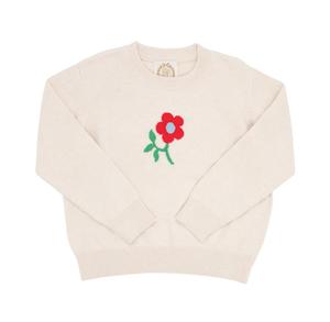 Детский свитер Isabelle с интарсией в цвете Sandy Springs Stone и цветочным узором The Beaufort Bonnet Company, Sandy Springs Stone With Flower Intarsia