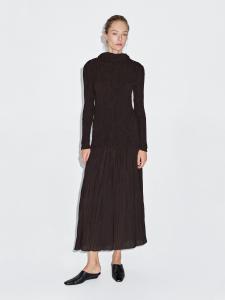Длинное плиссированное платье-стрейч Massimo Dutti, коричневый