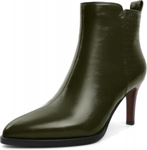 Jaffamiraco Удобные черные кожаные ботильоны на щиколотку - заостренный носок, туфли на шпильке для вечернего выхода, 3-дюймовые ботинки на молнии