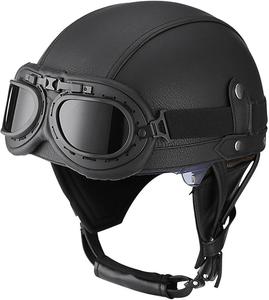 Полушлем кожаный Guenzo с очками, черный