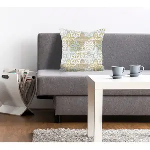 Подушка для декора David с осенним мотивом Queence, Babyblau/goldfarben + bedruckt