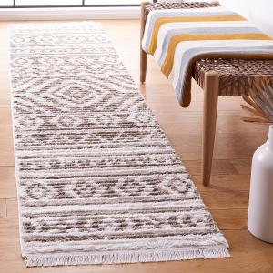 Ковер-дорожка SAFAVIEH, 61 x 275 см, Augustine Collection, цвет taupe и ivory, марокканский богемный племенной дизайн с бахромой, не линяет и прост в уходе, идеален для помещений с высокой проходимостью в гостиной, спальне (AGT849E)