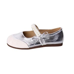 Туфли Мэри Джейн на плоской подошве женские Take the Qin, Silver