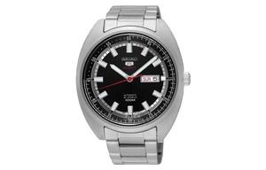 SEIKO Часы 5 Automatic Mechanical Movement Stainless Steel Strap Watch 44mm Men's Watch Black Dial, Black