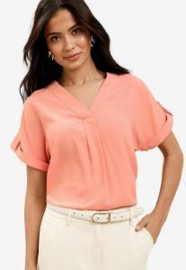 Блуза REGULAR FIT UTILITY V NECK SHORT ROLL SLEEVE Lipsy, оранжевый