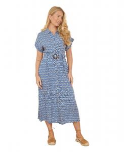 Женское платье-рубашка миди с поясом Yumi, Blue
