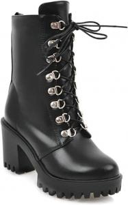 Женские кожаные ботильоны на шнуровке с массивным каблуком, круглым носком, для вечеринки и под платье DXSYMJM, Black