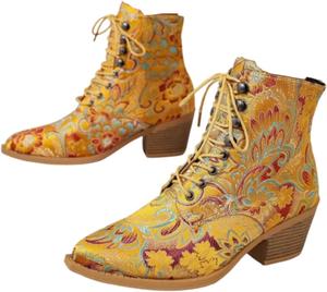 Женские ботинки​​ Осенние ботинки​ на шнуровке, с устойчивым каблуком для женщин Generic, A-Yellow