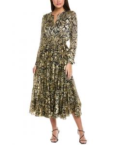 Эли Тахари Платье миди из смесового шелка Франческа Elie Tahari, металлик