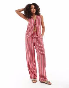 Брюки ASOS DESIGN из льняного материала в красную полоску