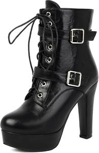 FOREADA Готические ботильоны на массивном каблуке для женщин, короткие боевые ботинки, черные платформенные ботильоны с пряжками и заклепками, панк-готическая обувь на молнии