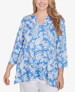 Топ больших размеров с принтом пейсли в стиле якобинского кантри и V-образным вырезом Ruby Rd., мультиколор