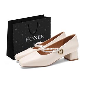 FOXER Женские туфли Мэри Джейн на массивном каблуке бежевые, цвет Beige