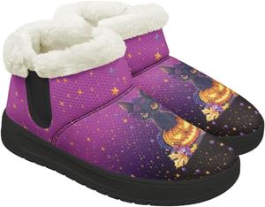 Ботинки на зиму для женщин с меховой подкладкой до щиколотки, теплые зимние обувь для прогулок на улице, модные наряды Fuojuvelie, Halloween Cat