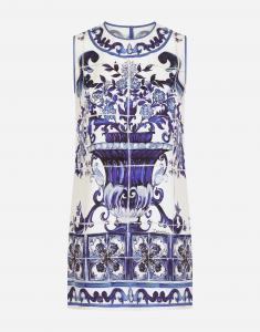 Топ из шелковистого атласа с принтом майолика Dolce & Gabbana, мультиколор