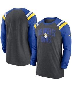 Мужская модная спортивная футболка с длинными рукавами Royal Los Angeles Rams Tri-Blend Raglan, темно-серый цвет, спортивная мода Nike, серый