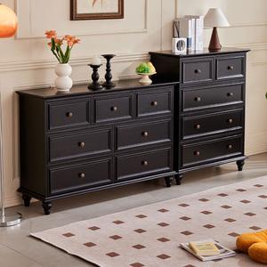 Yu Senyi Комод для гостиной и спальни из массива дерева, настенный, 7 ящиков, черный, американский стиль, сборка