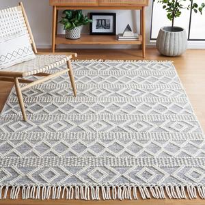 Ковер SAFAVIEH, 92 x 153 см, Vermont Collection, Ivory & Blue, ручной работы из шерсти и хлопка, идеален для помещений с высокой проходимостью: прихожая, гостиная, спальня (VRM251M)