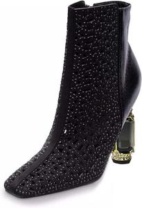 Женские ботильоны XYD с кристальными каблуками, модный квадратный носок, молния с внутренней стороны, сверкающие камни, туфли для ночных клубных мероприятий, Black