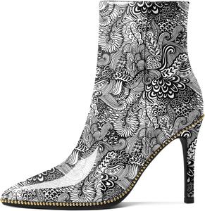 Женские ботильоны Eldof с бисером, закрытым заостренным носком, на высоком каблуке-стилетто, с боковой молнией, каблук 3,5 дюйма, Flower White