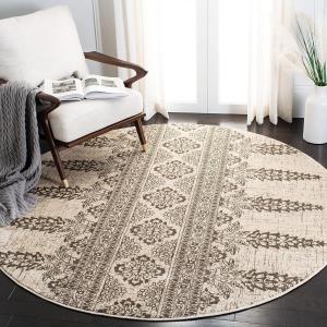 Ковер SAFAVIEH, 201 x 201 см, коллекции Evoke, круглый, цвет Ivory & Silver, дизайн Boho, не линяет и прост в уходе, идеален для помещений с высокой проходимостью в гостиной, спальне (EVK521S)