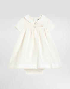 Платье из льна с вышивкой в технике "сирсакер" DOLCE & GABBANA, белый