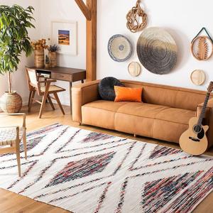 Ковер SAFAVIEH, 244 x 305 см, - коллекция Montauk - большой - Ivory & Black, плоское плетение, марокканский дизайн в стиле бохо, идеально для гостиной, спальни, офиса, столовой (MTK816A)